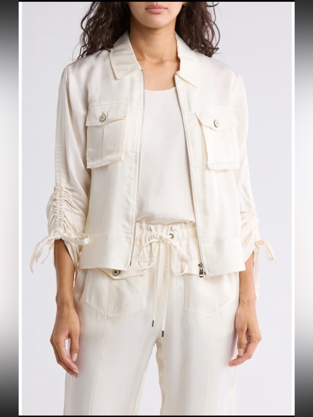 cinq a sept Cream Utility Jacket with Drawcord Hood